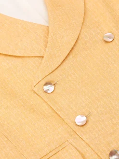 Favourbrook Canary Yellow Alnwick Herringbone Double Breasted 8 Button Shawl Lapel Waistcoat- Waistcoats | Shawl Lapel Waistcoats