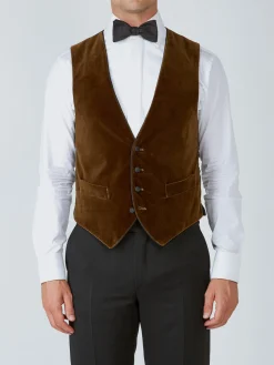Favourbrook Cardamon Velvet Cotton Single Breasted 4 Button Piped Waistcoat- Waistcoats | Evening Waistcoats