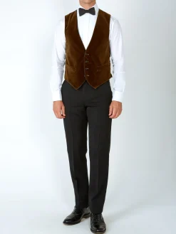 Favourbrook Cardamon Velvet Cotton Single Breasted 4 Button Piped Waistcoat- Waistcoats | Evening Waistcoats