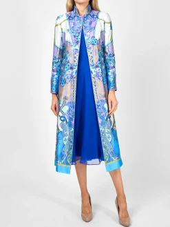 Favourbrook Carnaby Coat Blue Puccini Silk Satin-Women Mother Of The Bride | Jackets & Coats