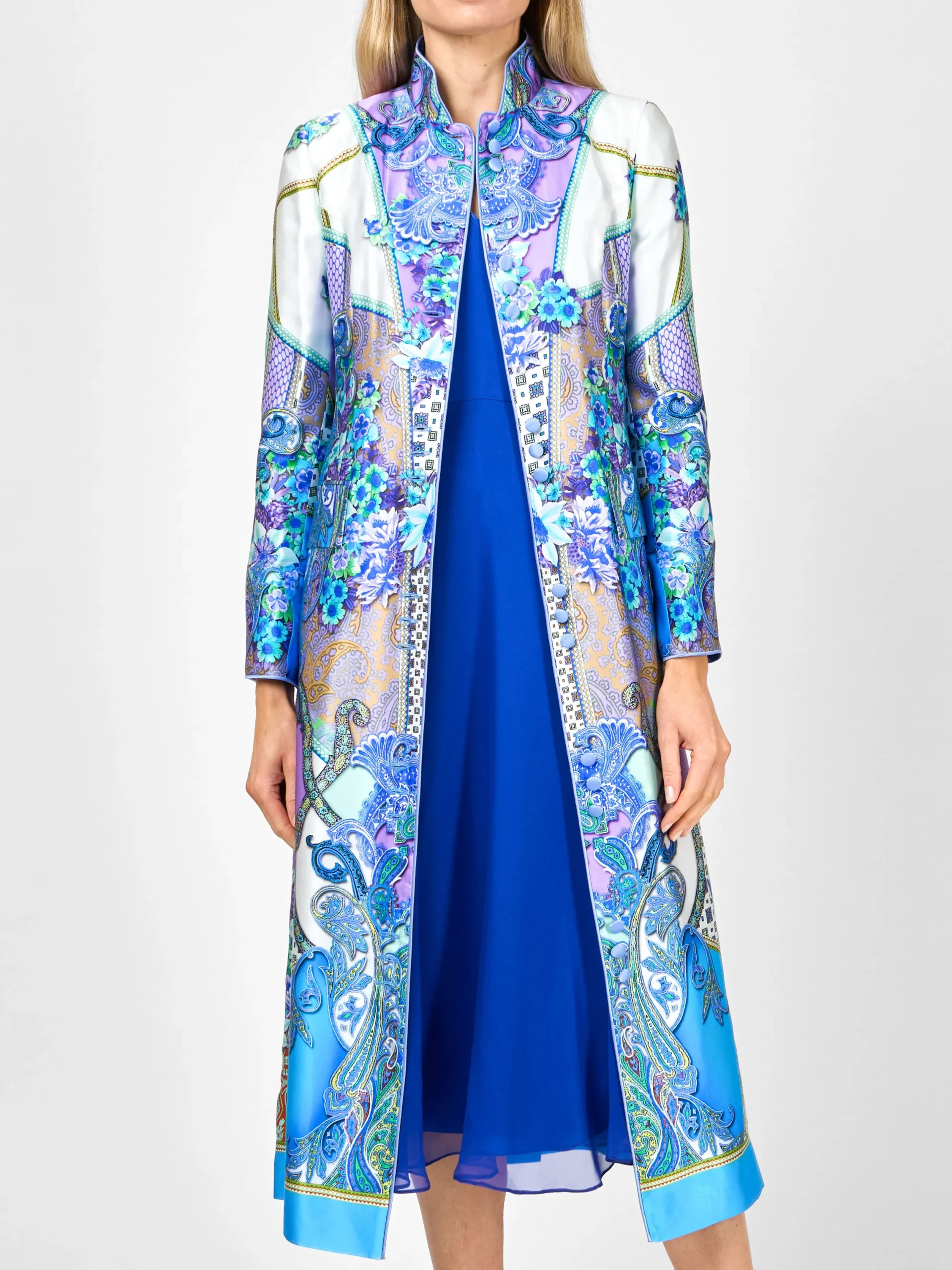 Favourbrook Carnaby Coat Blue Puccini Silk Satin-Women Mother Of The Bride | Jackets & Coats