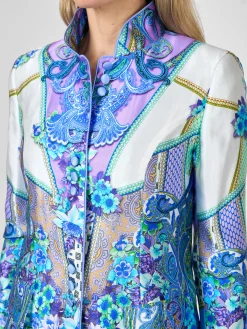 Favourbrook Carnaby Coat Blue Puccini Silk Satin-Women Mother Of The Bride | Jackets & Coats