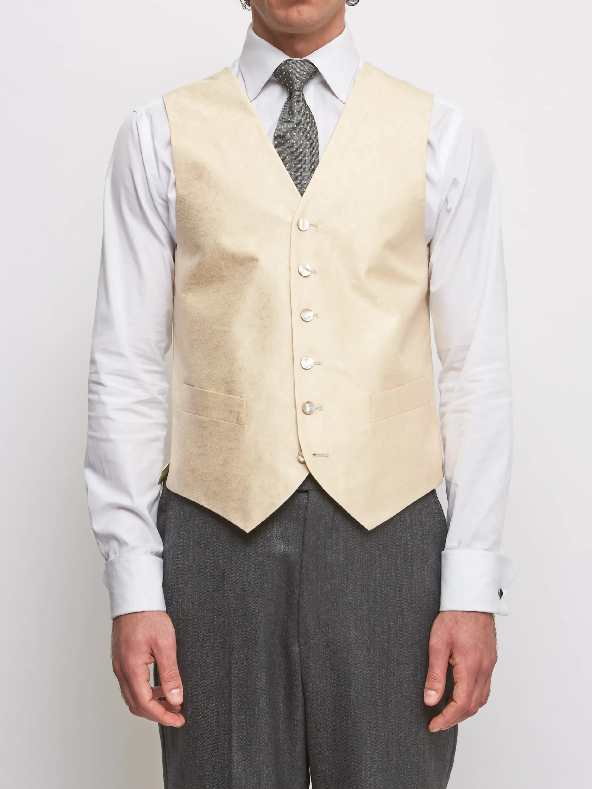 Favourbrook Champagne Romanoff Silk Single Breasted 6 Button Waistcoat- Waistcoats | Single Breasted Waistcoats