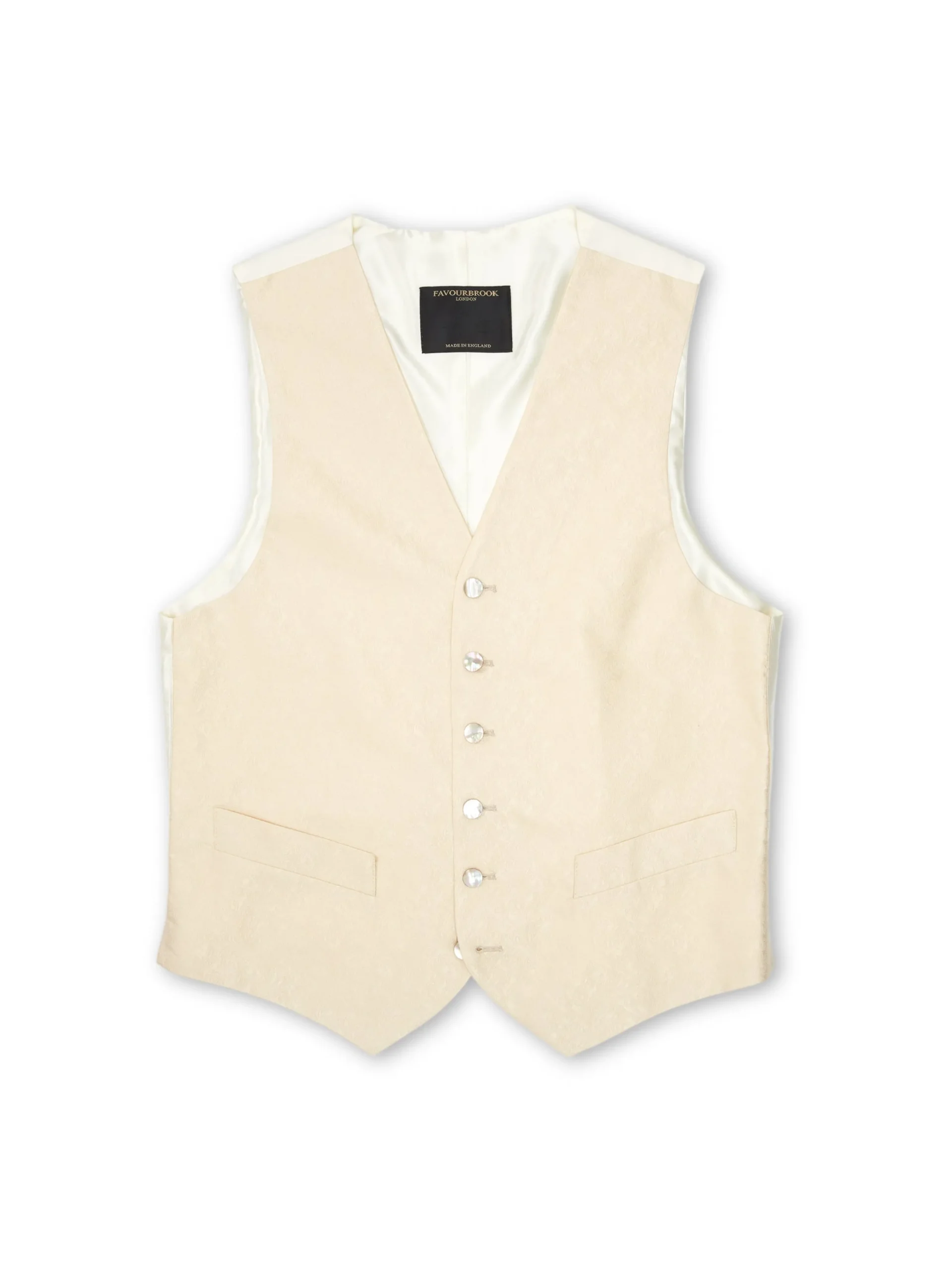 Favourbrook Champagne Romanoff Silk Single Breasted 6 Button Waistcoat- Waistcoats | Single Breasted Waistcoats