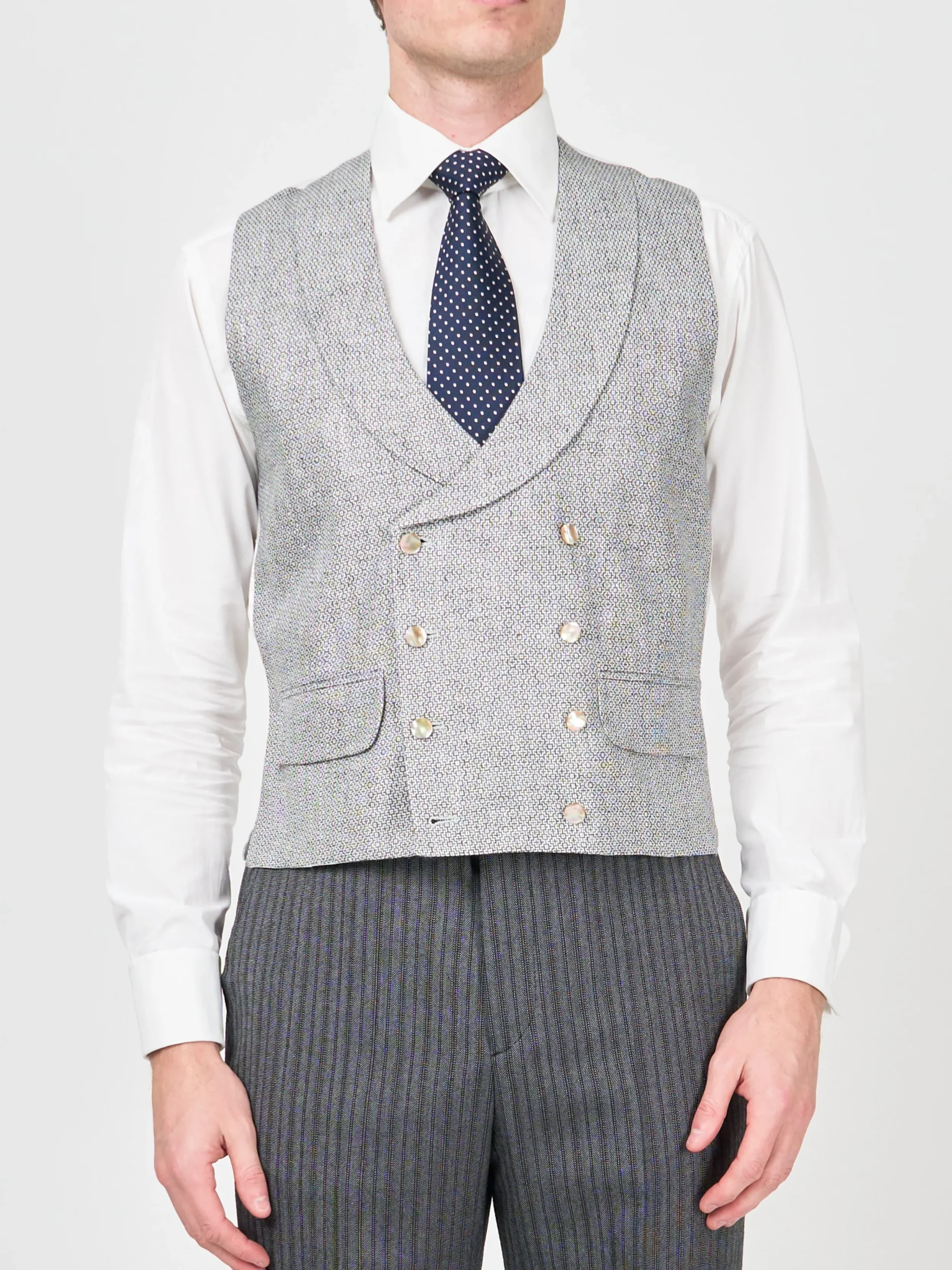 Favourbrook Charcoal Culcross Linen Double Breasted 8 Button Shawl Lapel Waistcoat- Waistcoats | Shawl Lapel Waistcoats