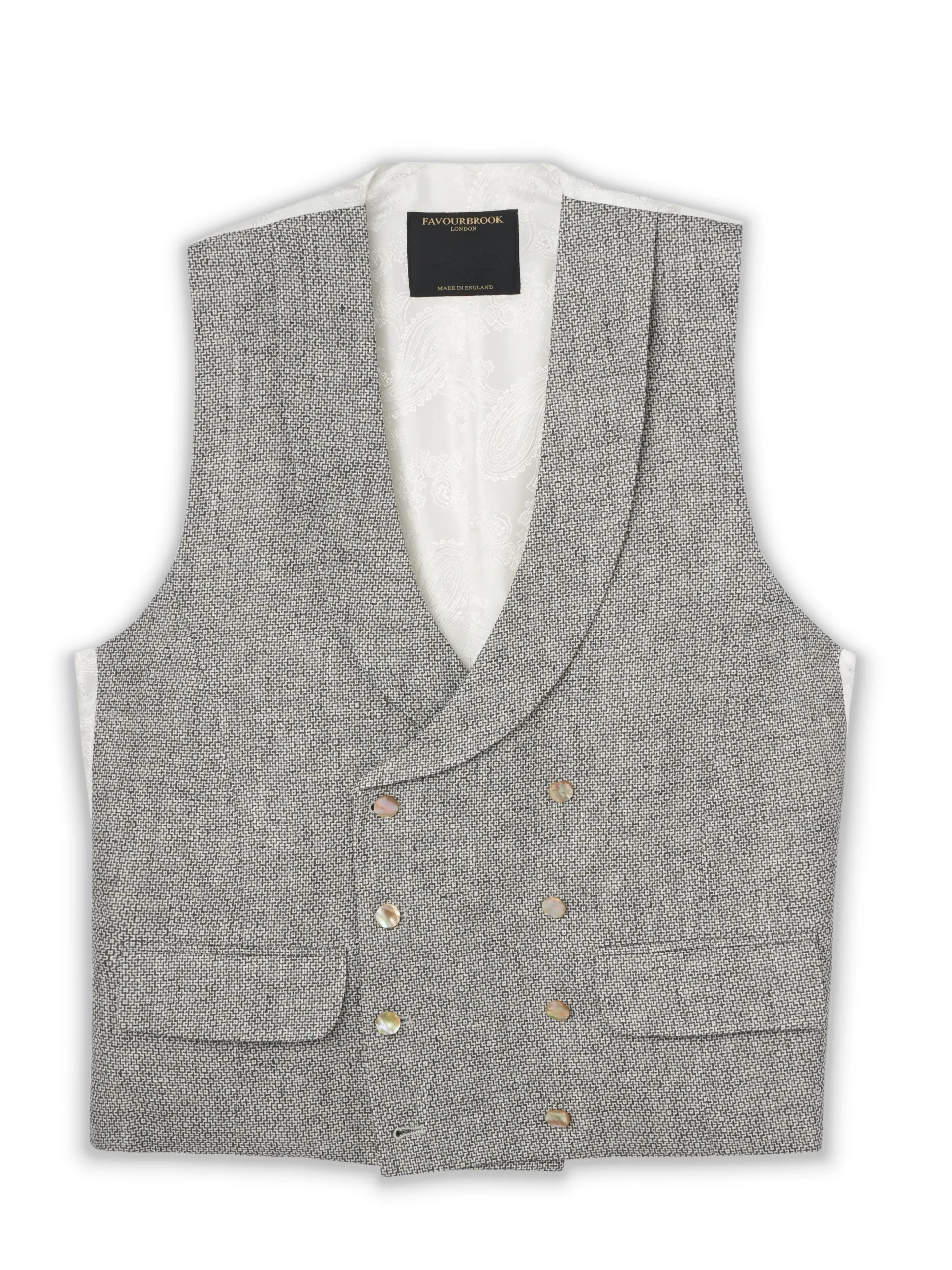 Favourbrook Charcoal Culcross Linen Double Breasted 8 Button Shawl Lapel Waistcoat- Waistcoats | Shawl Lapel Waistcoats