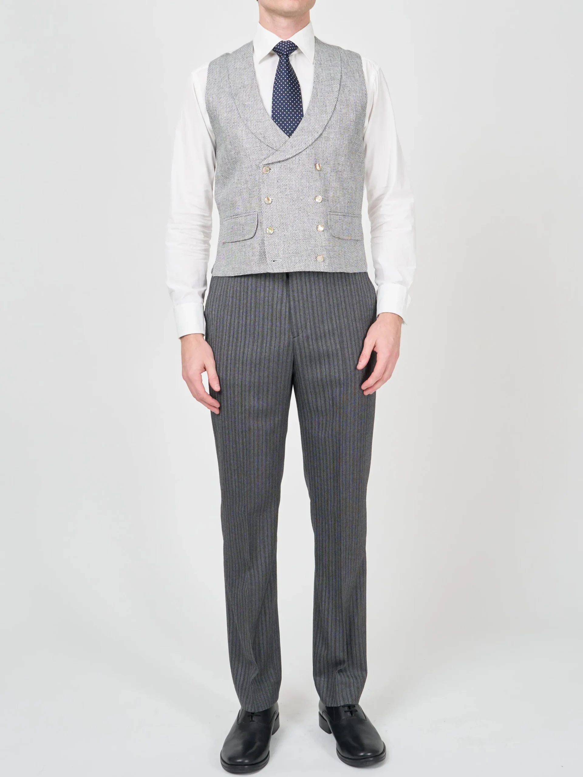 Favourbrook Charcoal Culcross Linen Double Breasted 8 Button Shawl Lapel Waistcoat- Waistcoats | Shawl Lapel Waistcoats