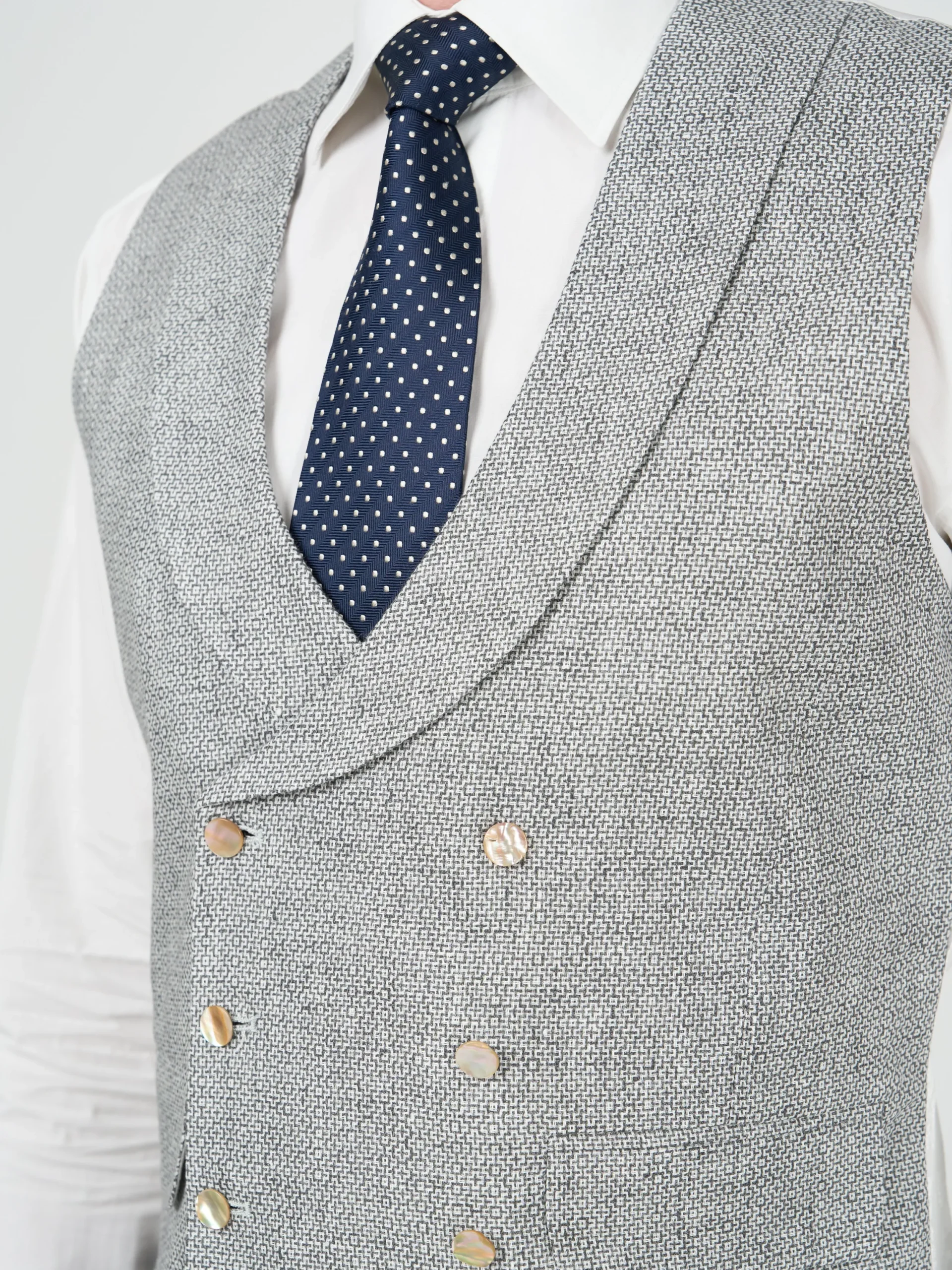 Favourbrook Charcoal Culcross Linen Double Breasted 8 Button Shawl Lapel Waistcoat- Waistcoats | Shawl Lapel Waistcoats