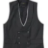 Favourbrook Charcoal Furlong Double Breasted Shawl Lapel Waistcoat with Marcella Slip- Waistcoats | Shawl Lapel Waistcoats