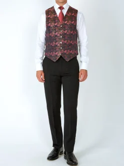 Favourbrook Charcoal Pink Brimstone Silk Single Breasted 6 Button Waistcoat- Waistcoats | Evening Waistcoats