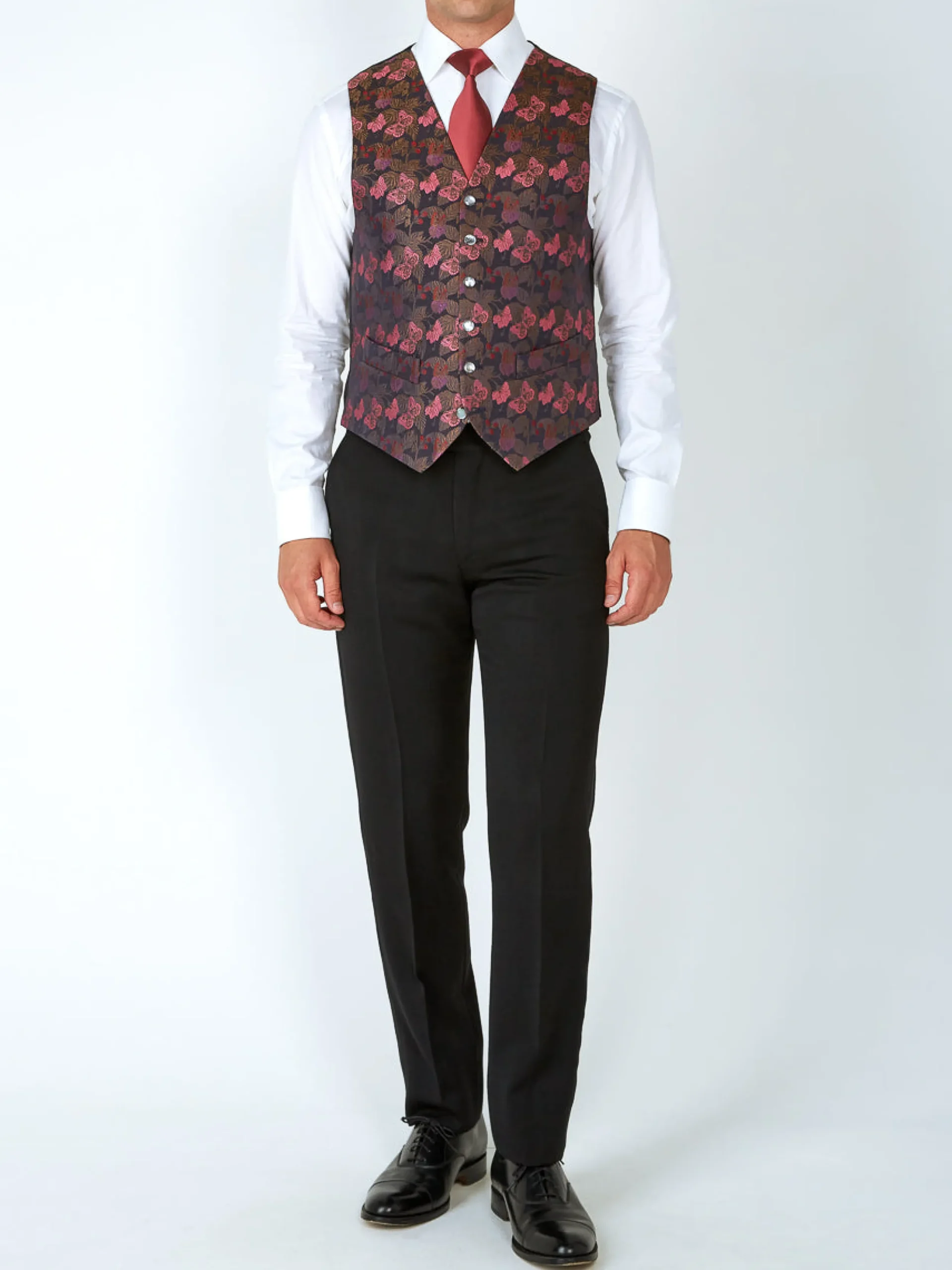 Favourbrook Charcoal Pink Brimstone Silk Single Breasted 6 Button Waistcoat- Waistcoats | Evening Waistcoats
