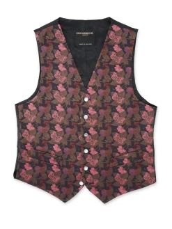 Favourbrook Charcoal Pink Brimstone Silk Single Breasted 6 Button Waistcoat- Waistcoats | Evening Waistcoats