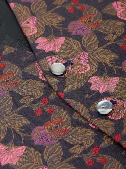 Favourbrook Charcoal Pink Brimstone Silk Single Breasted 6 Button Waistcoat- Waistcoats | Evening Waistcoats