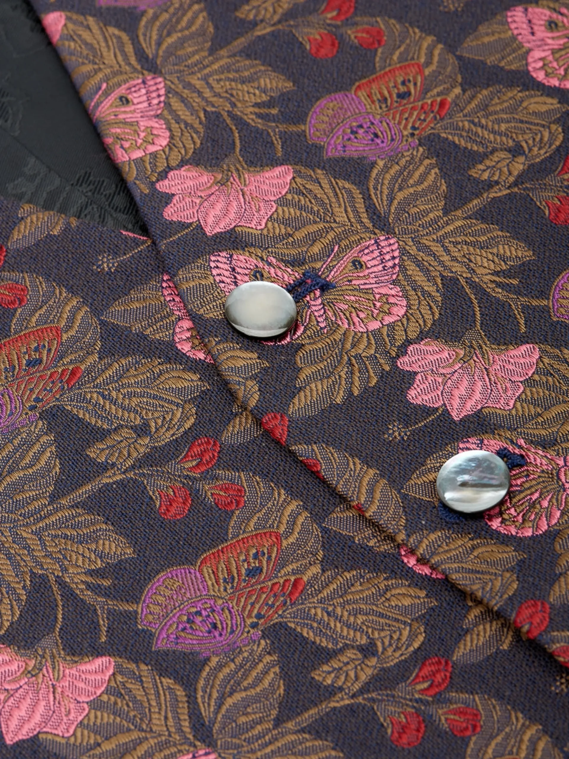 Favourbrook Charcoal Pink Brimstone Silk Single Breasted 6 Button Waistcoat- Waistcoats | Evening Waistcoats