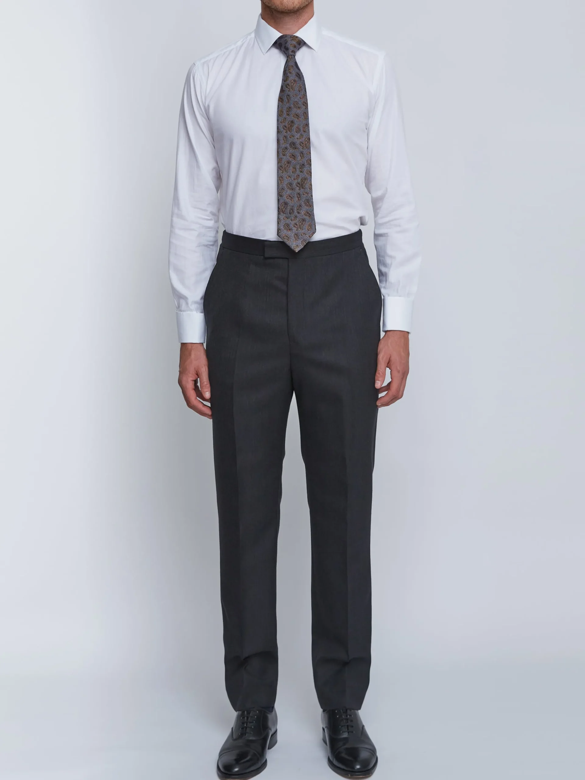 Favourbrook Charcoal Windsor Herringbone High Waisted Flat Front Trousers- Wedding Attire | Trousers