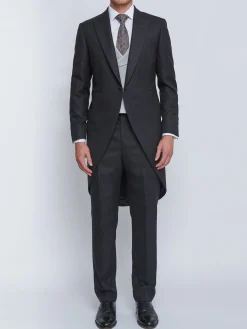 Favourbrook Charcoal Windsor Herringbone High Waisted Flat Front Trousers- Wedding Attire | Trousers