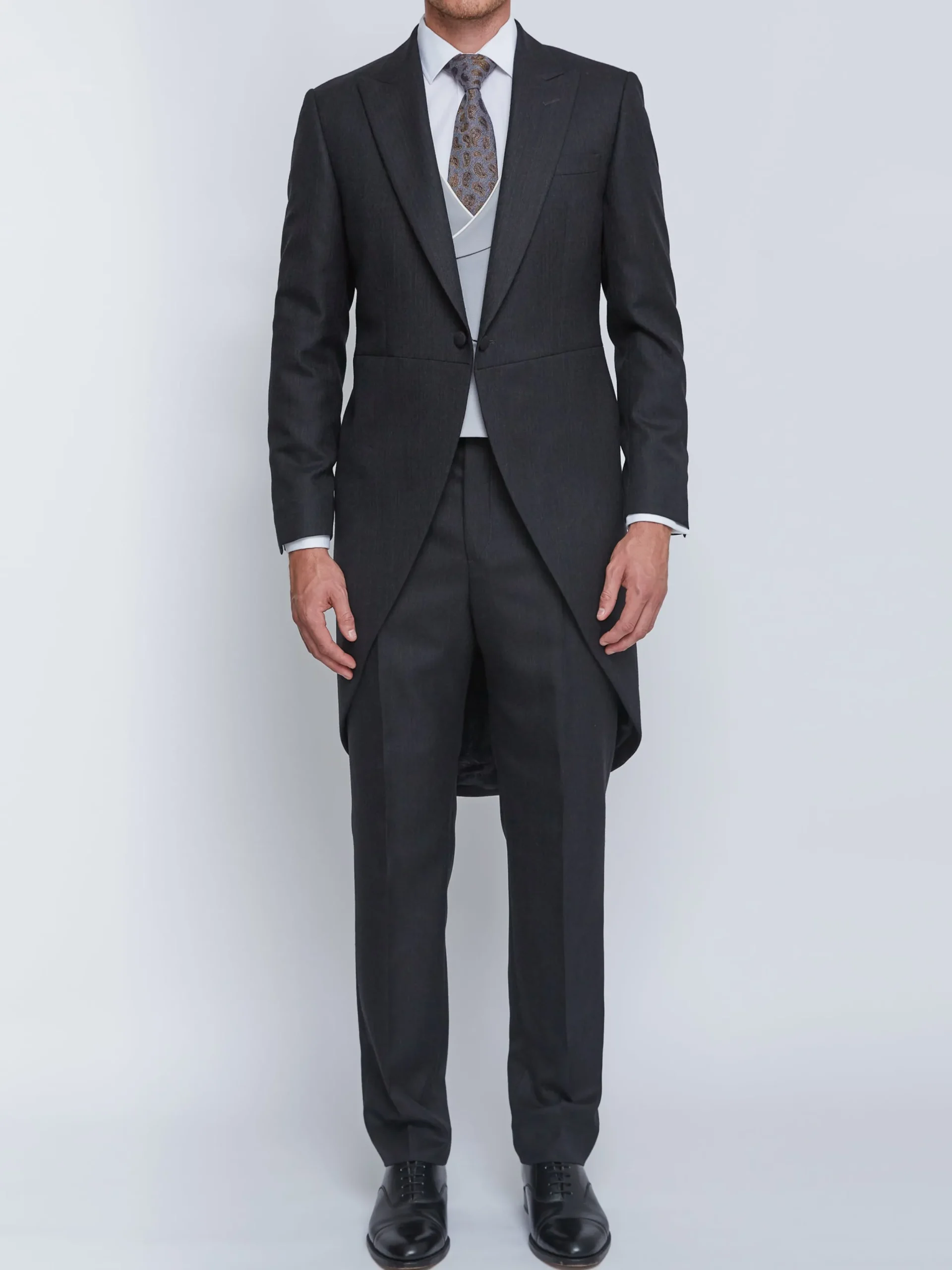 Favourbrook Charcoal Windsor Herringbone High Waisted Flat Front Trousers- Wedding Attire | Trousers
