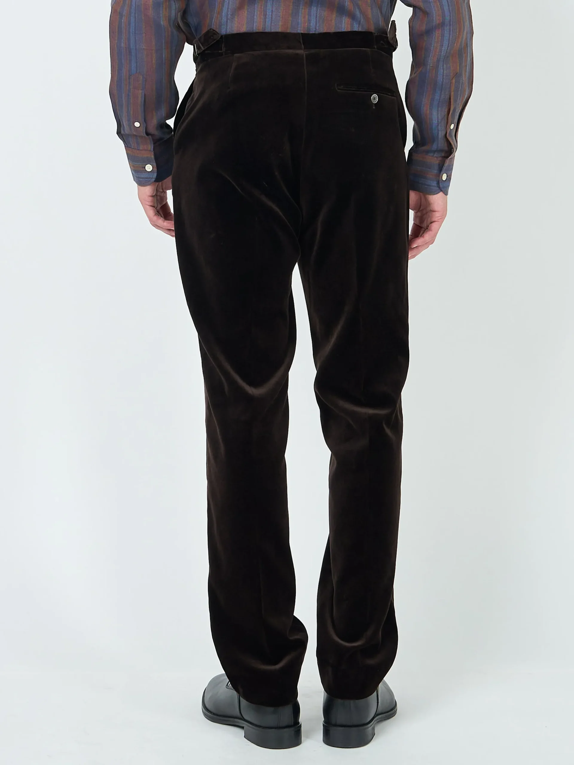 Favourbrook Chocolate Brown Velvet Cotton Flat Front Dress Trouser- Trousers | Suits