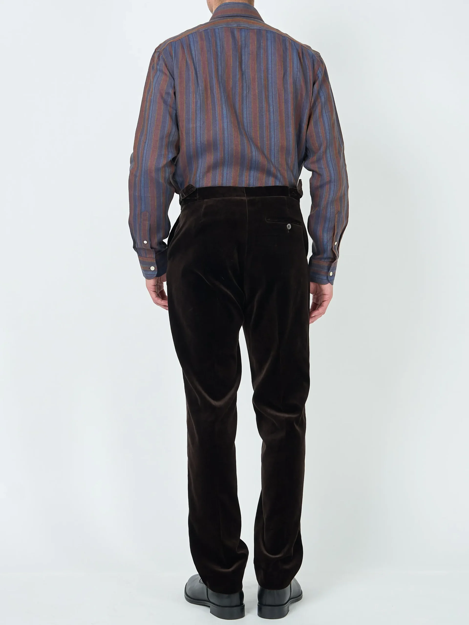 Favourbrook Chocolate Brown Velvet Cotton Flat Front Dress Trouser- Trousers | Suits