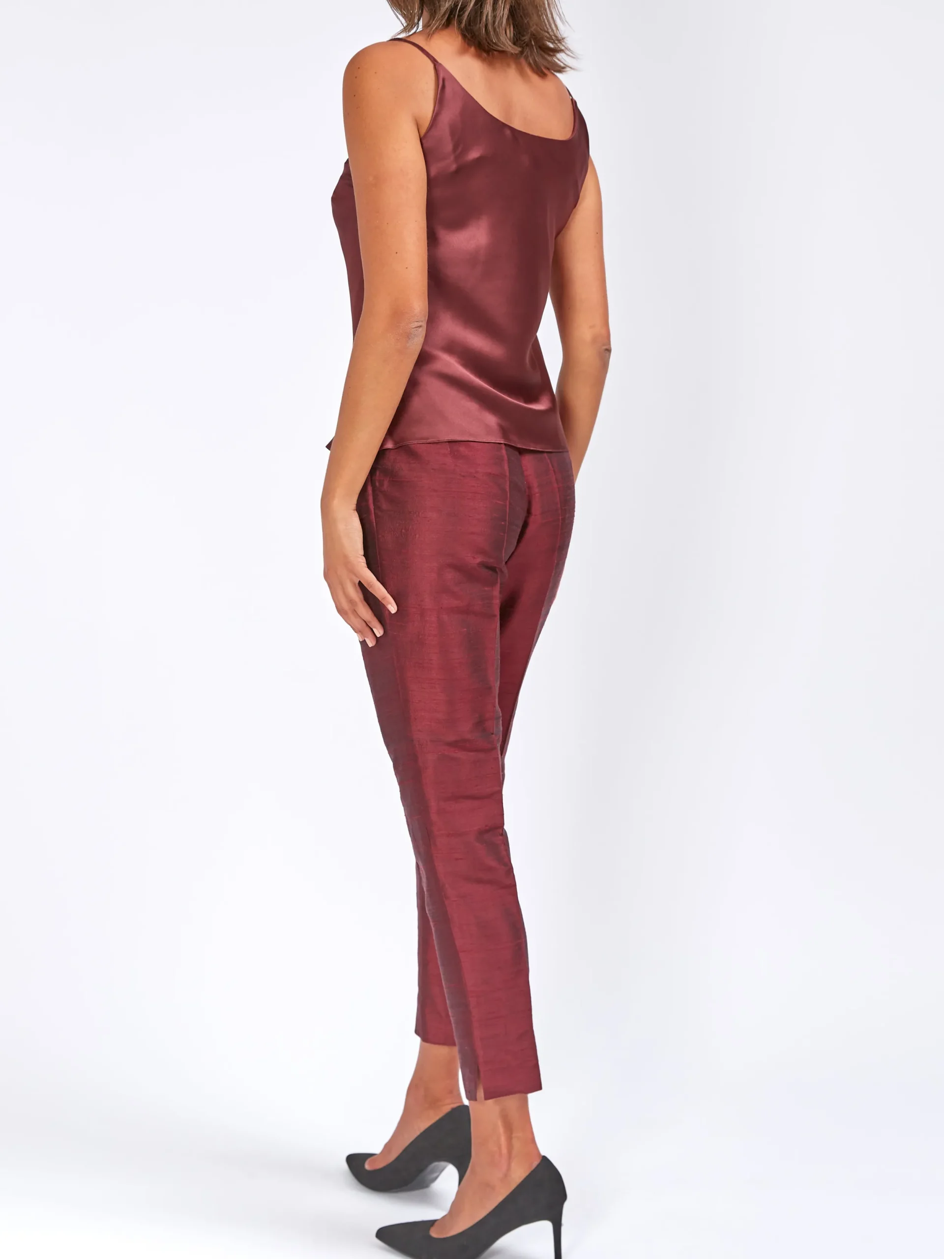 Favourbrook Cigarette Trousers Claret Silk Douppion-Women Eveningwear | Eveningwear