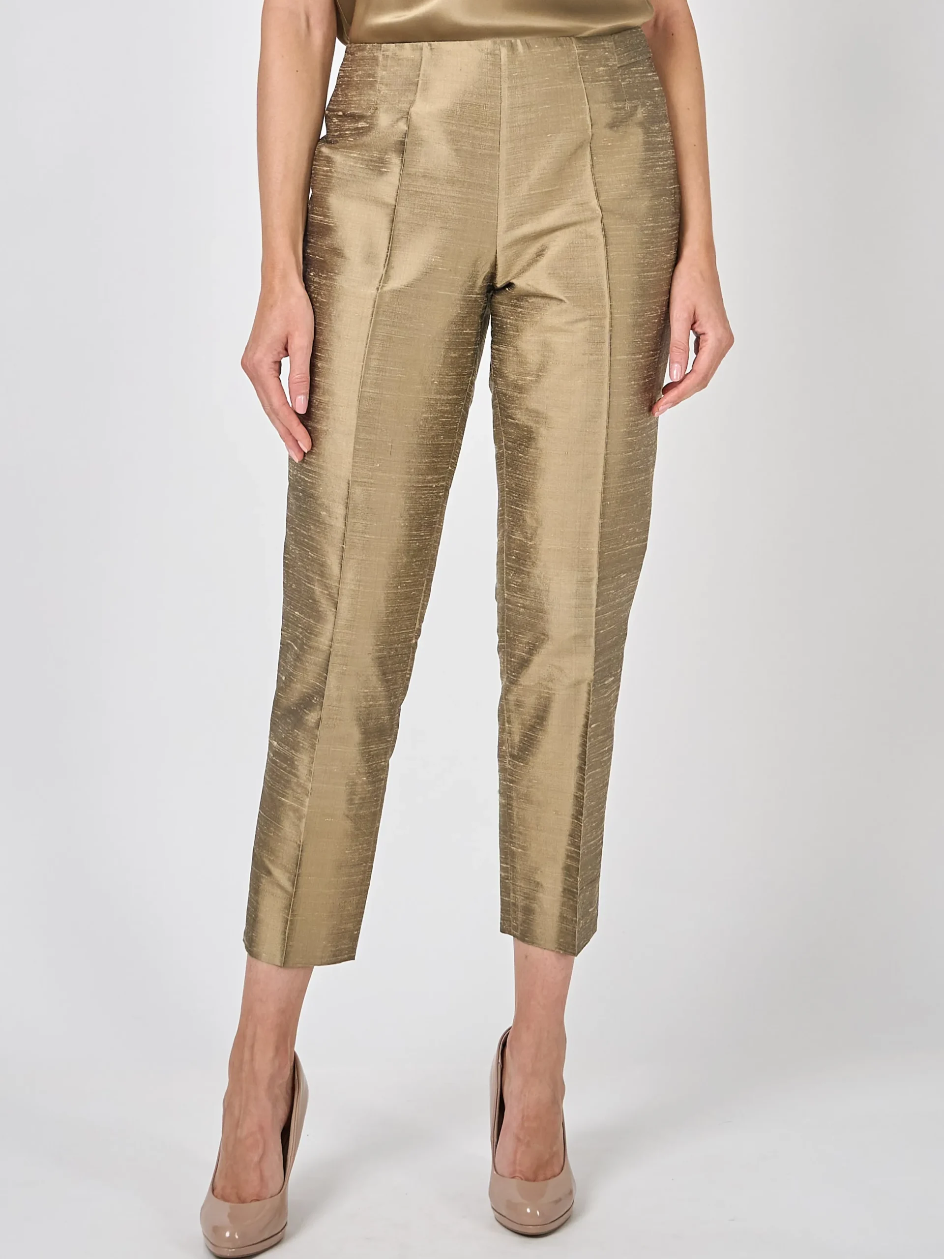 Favourbrook Cigarette Trousers Pewter Gold Silk Douppion-Women Eveningwear | Eveningwear