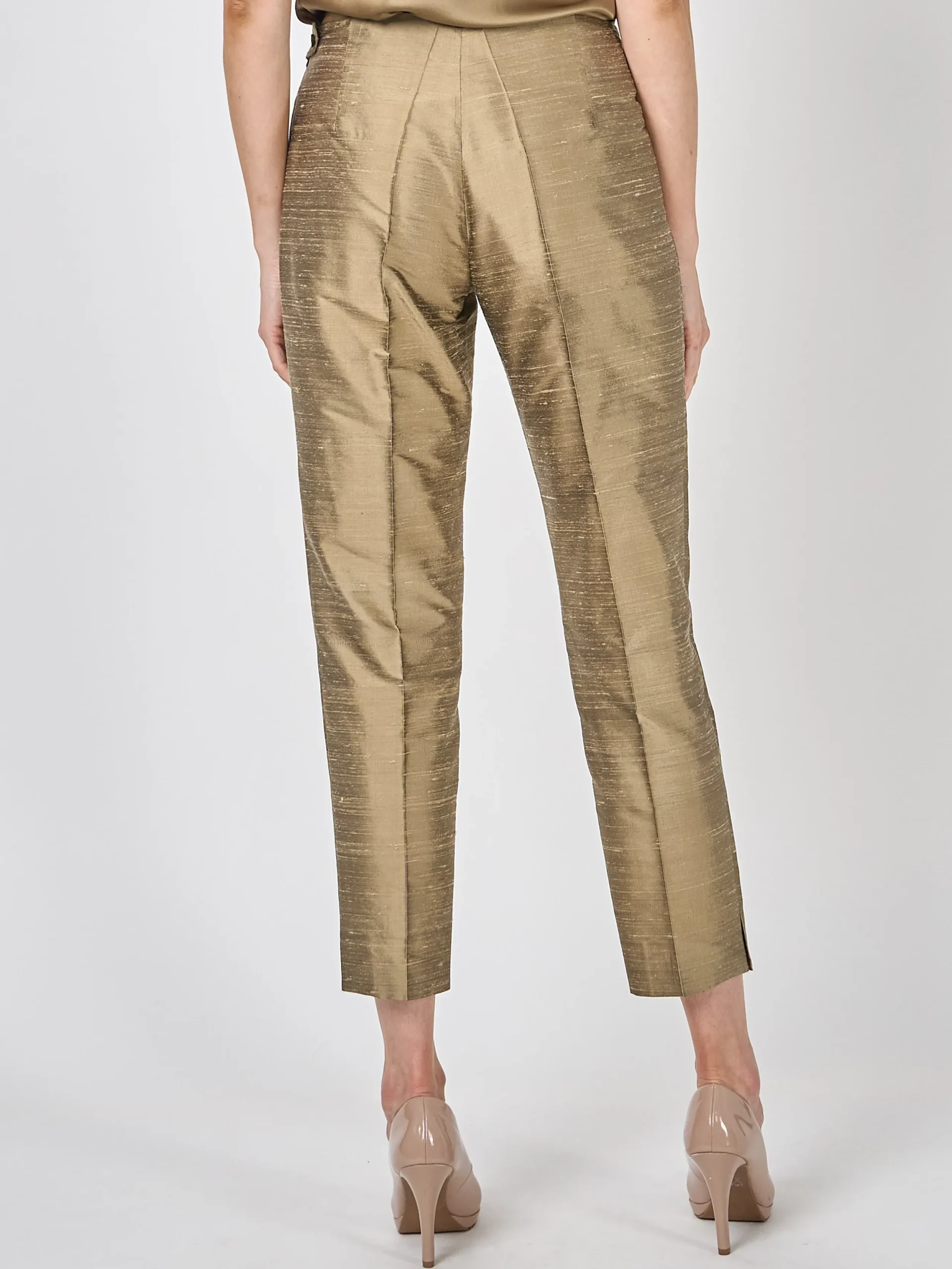 Favourbrook Cigarette Trousers Pewter Gold Silk Douppion-Women Eveningwear | Eveningwear