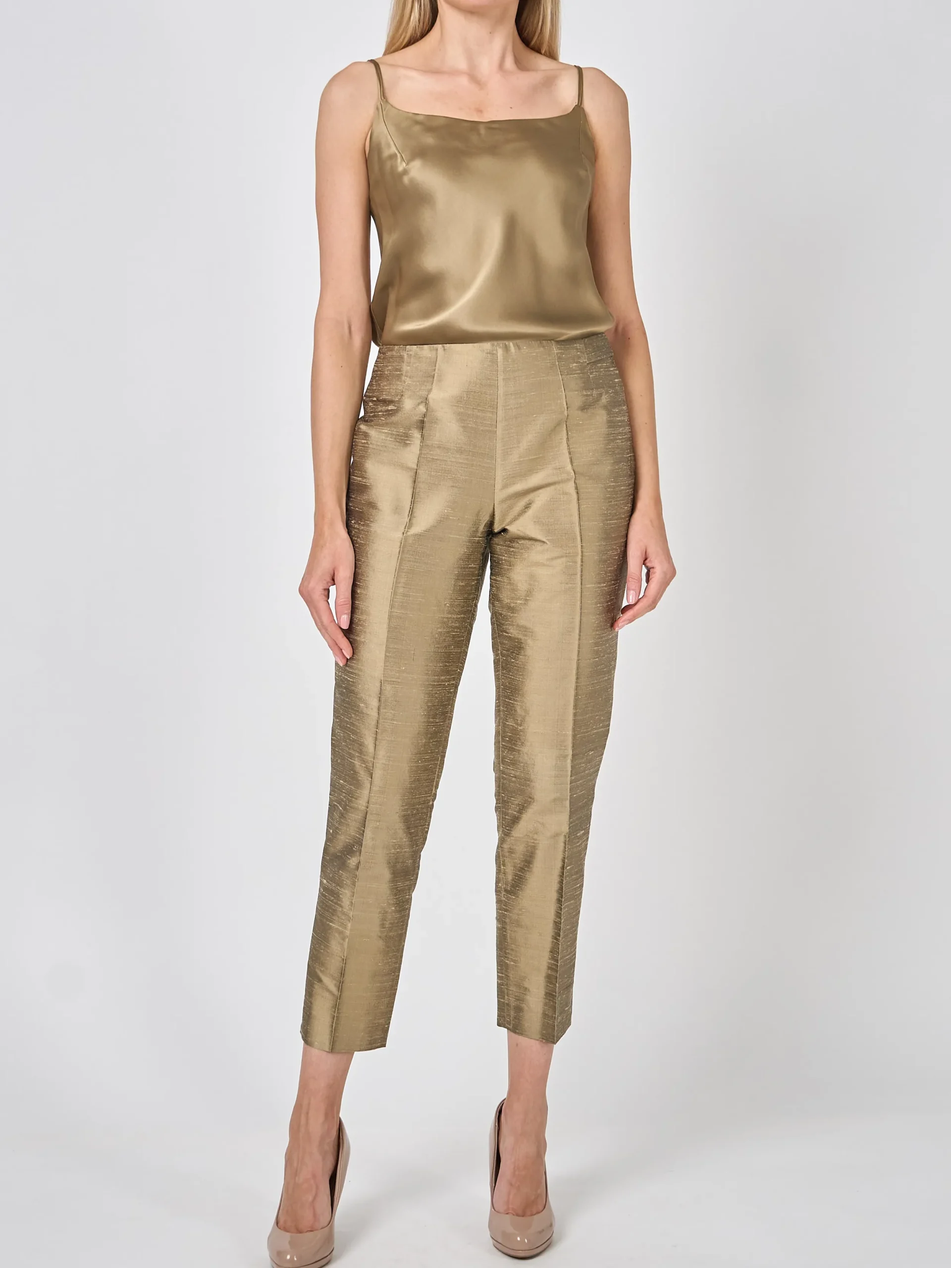 Favourbrook Cigarette Trousers Pewter Gold Silk Douppion-Women Eveningwear | Eveningwear