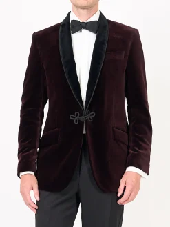 Favourbrook Claret Velvet Single Breasted Grosvenor Smoking Jacket- Velvet Jackets | Smoking Jackets