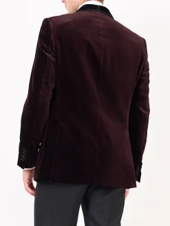 Favourbrook Claret Velvet Single Breasted Grosvenor Smoking Jacket- Velvet Jackets | Smoking Jackets