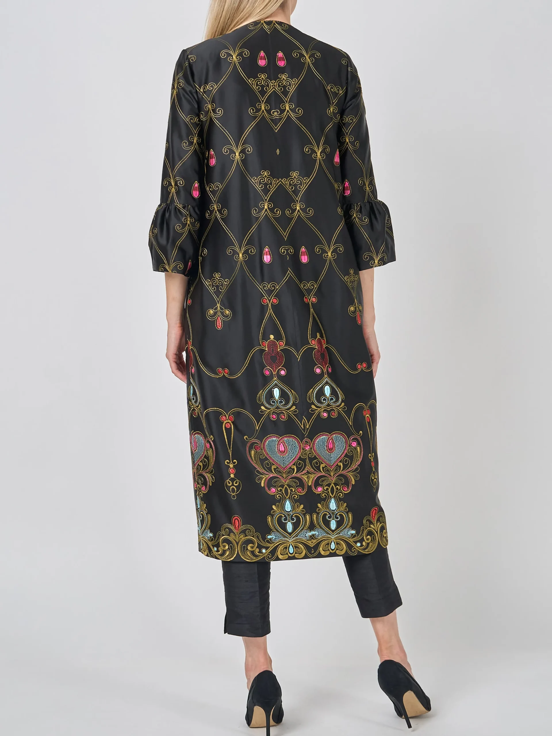 Favourbrook Collarless Duster Coat Black Blythe Duchesse Satin-Women Eveningwear | Eveningwear