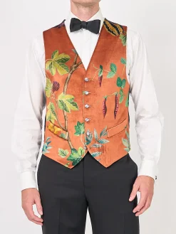 Favourbrook Copper Regency Velvet Single Breasted 6 Button Waistcoat- Single Breasted Waistcoats | Waistcoats