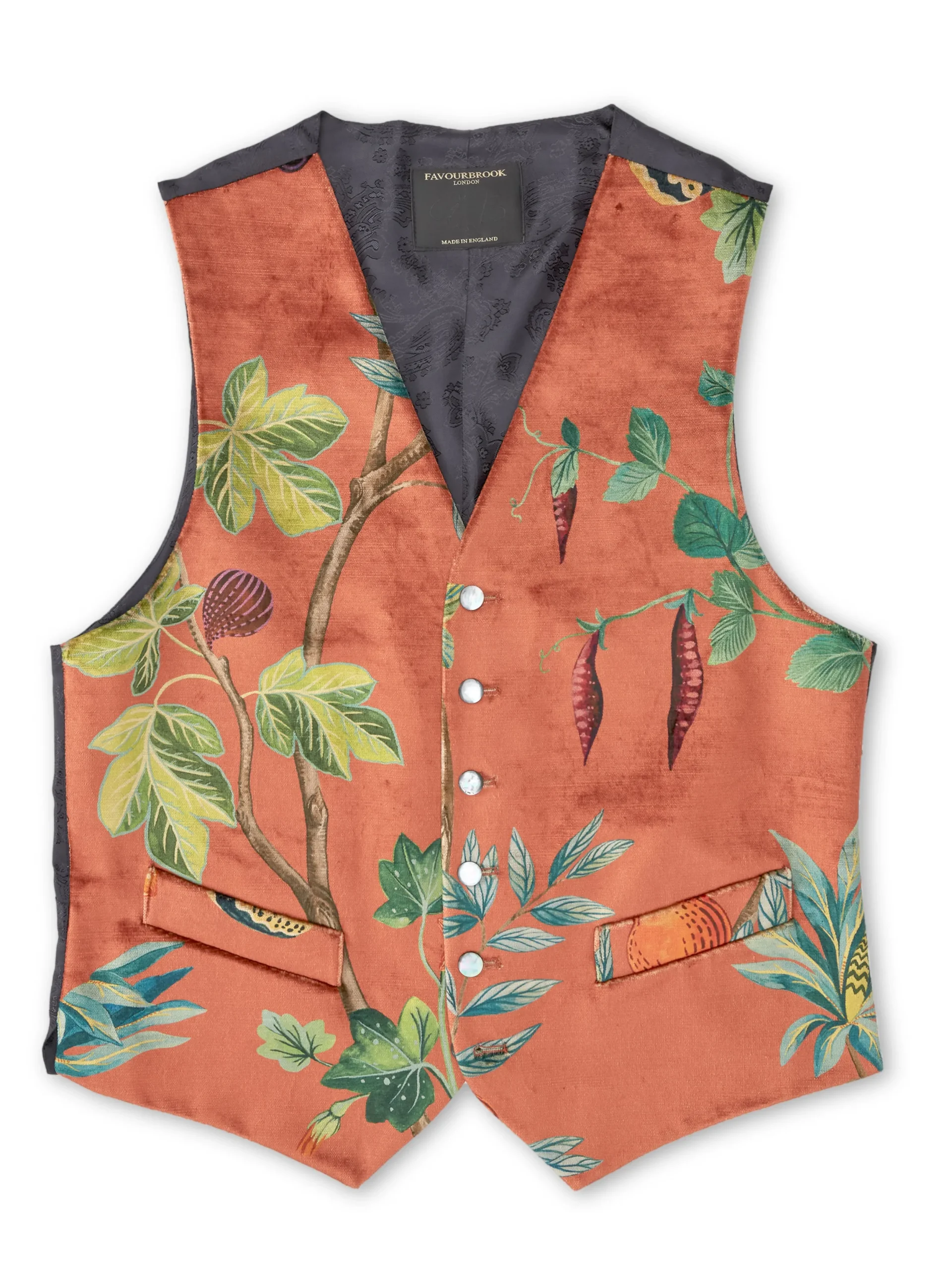 Favourbrook Copper Regency Velvet Single Breasted 6 Button Waistcoat- Single Breasted Waistcoats | Waistcoats