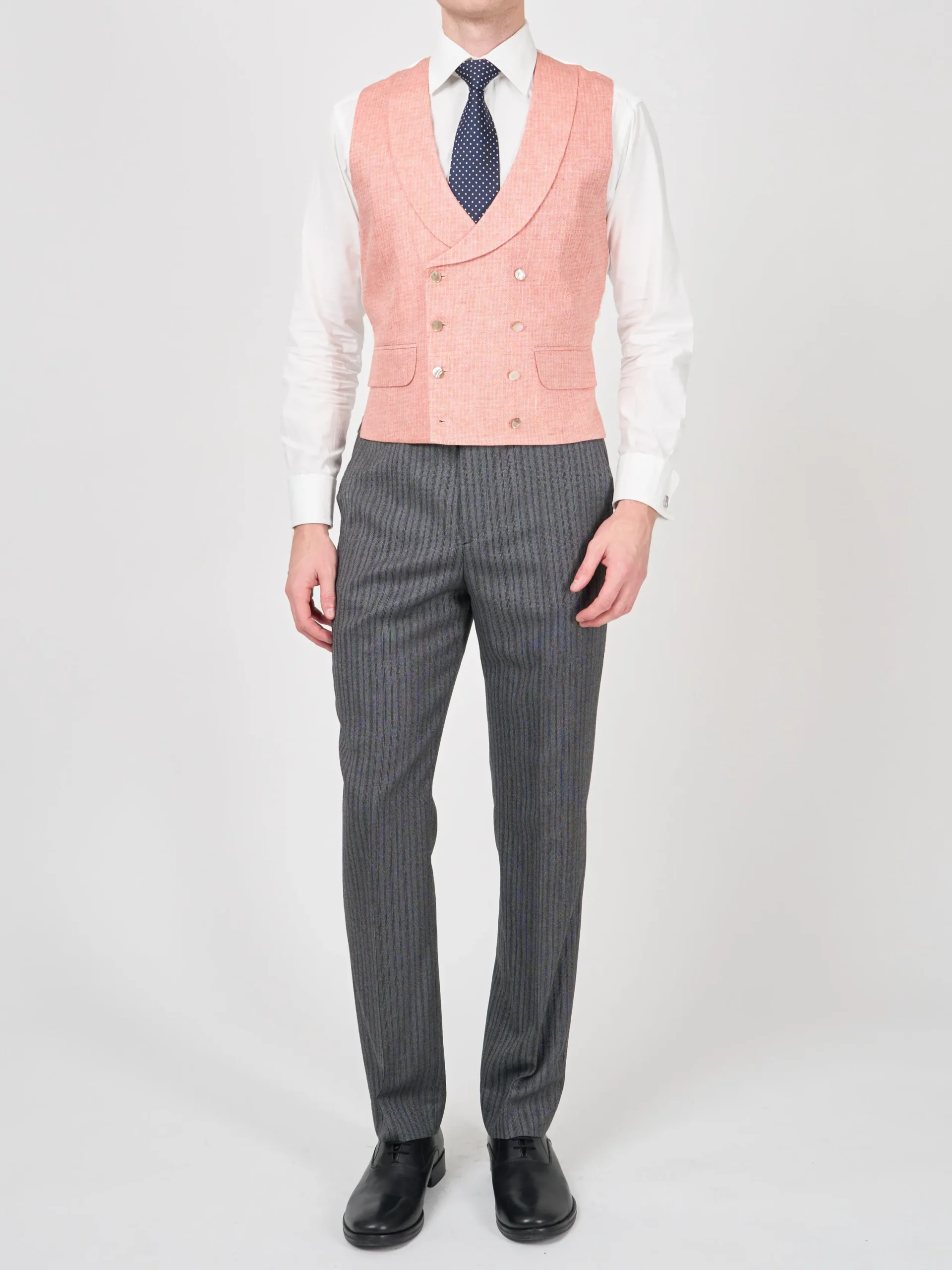 Favourbrook Coral Culcross Linen Double Breasted 8 Button Shawl Lapel Waistcoat- Groomswear | Waistcoats