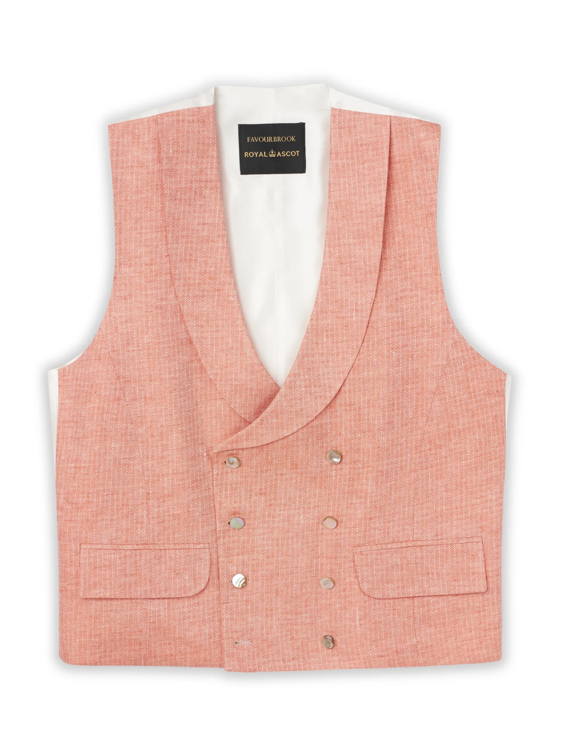 Favourbrook Coral Wolferton Double Breasted 8 Button Shawl Lapel Waistcoat- Waistcoats | Royal Ascot Waistcoats