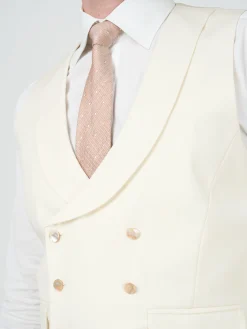 Favourbrook Cream Gabardine Wool Double Breasted 8 Button Shawl Lapel Waistcoat- Groomswear | Waistcoats