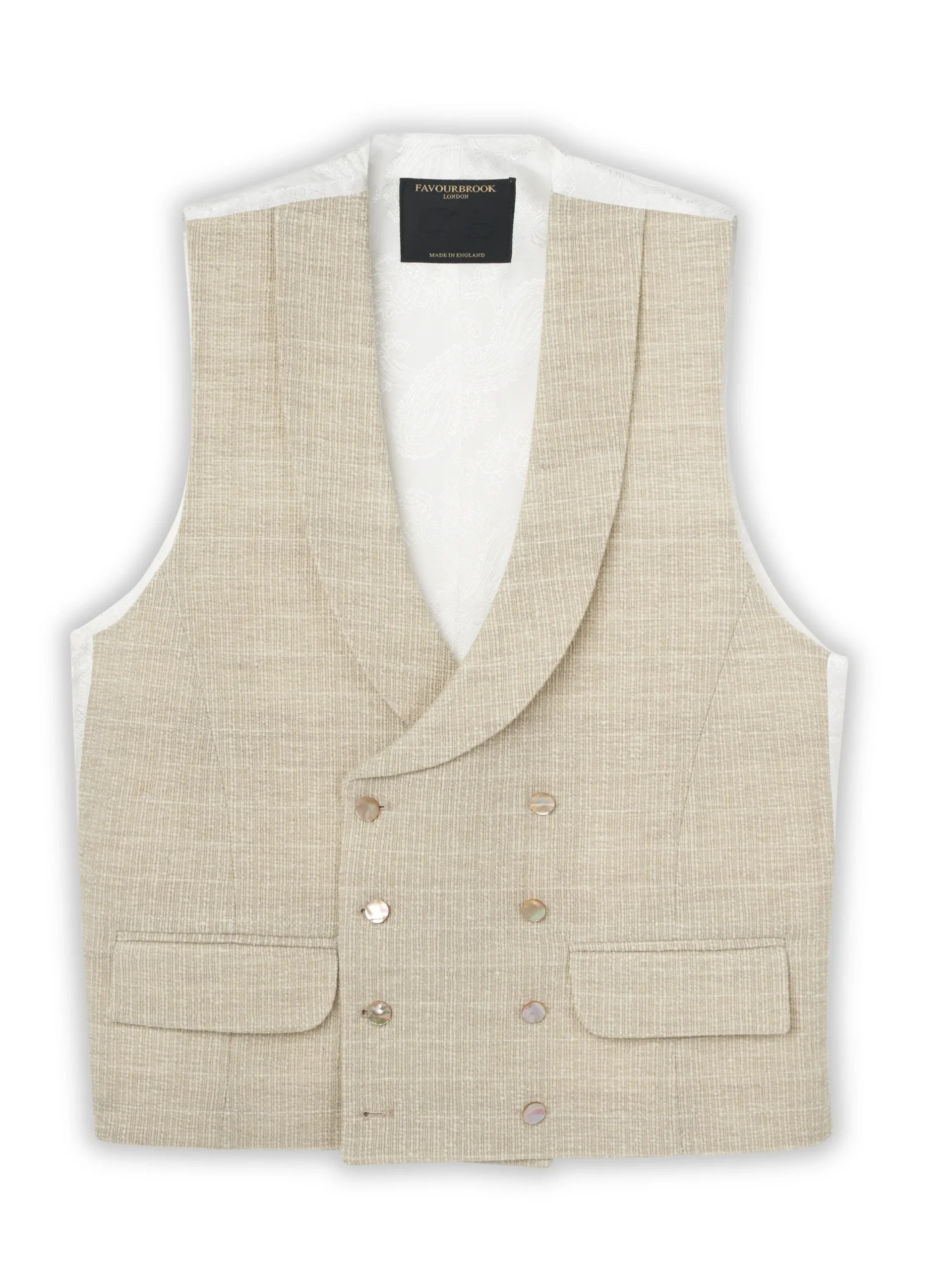 Favourbrook Cream Wetherby Double Breasted 8 Button Shawl Lapel Waistcoat- Waistcoats | Shawl Lapel Waistcoats
