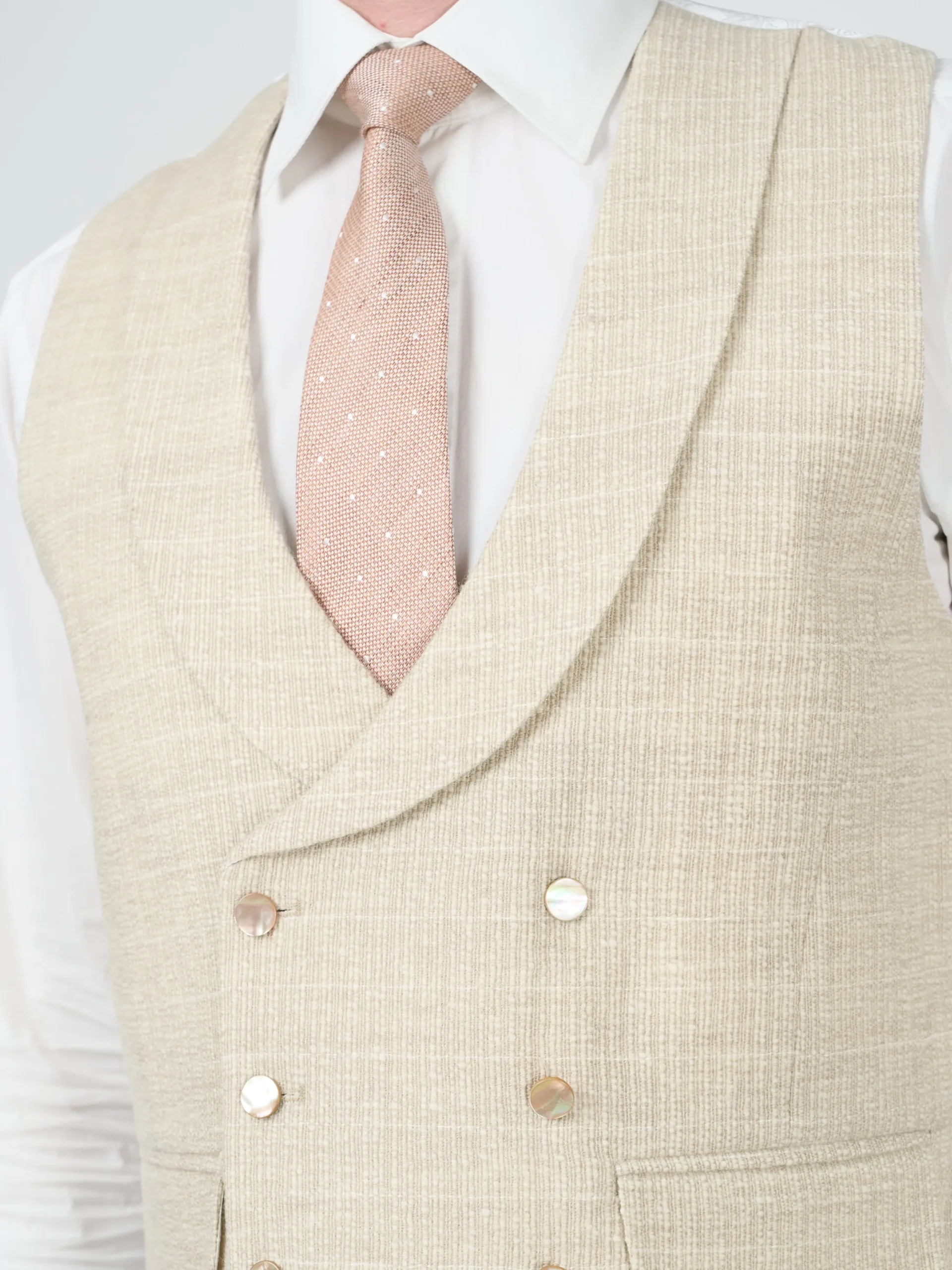 Favourbrook Cream Wetherby Double Breasted 8 Button Shawl Lapel Waistcoat- Waistcoats | Shawl Lapel Waistcoats