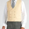 Favourbrook Dark Cream Linen Double Breasted 8 Button Shawl Lapel Waistcoat- Waistcoats | Royal Ascot Waistcoats