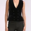 Favourbrook Double Breasted Navy Plain Cotton Velvet Waistcoat-Women Eveningwear | Eveningwear
