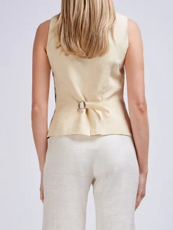 Favourbrook Double Breasted Waistcoat Black Brett Linen-Women Tops & Blouses | Waistcoats