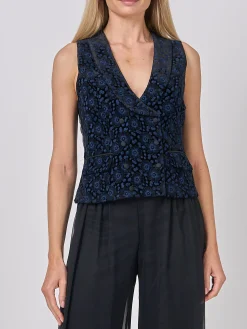 Favourbrook Double-Breasted Black Navy Clyde Silk Velvet-Women Eveningwear | Eveningwear