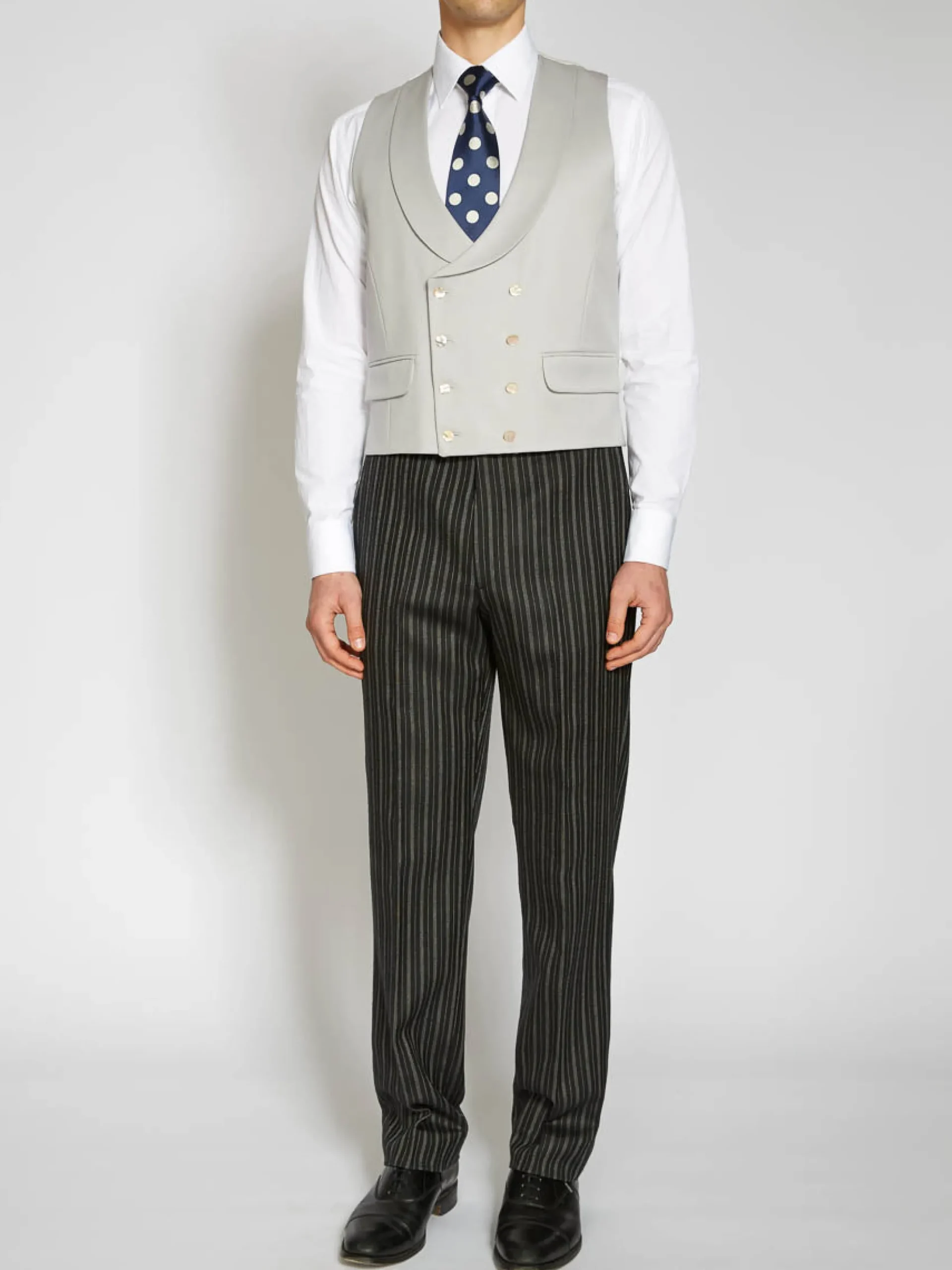 Favourbrook Dukes Dove Grey Double Breasted 8 Button Shawl Lapel Waistcoat- Waistcoats | Shawl Lapel Waistcoats