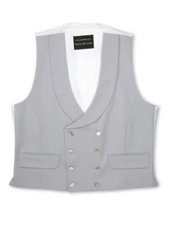 Favourbrook Dukes Dove Grey Double Breasted 8 Button Shawl Lapel Waistcoat- Waistcoats | Shawl Lapel Waistcoats