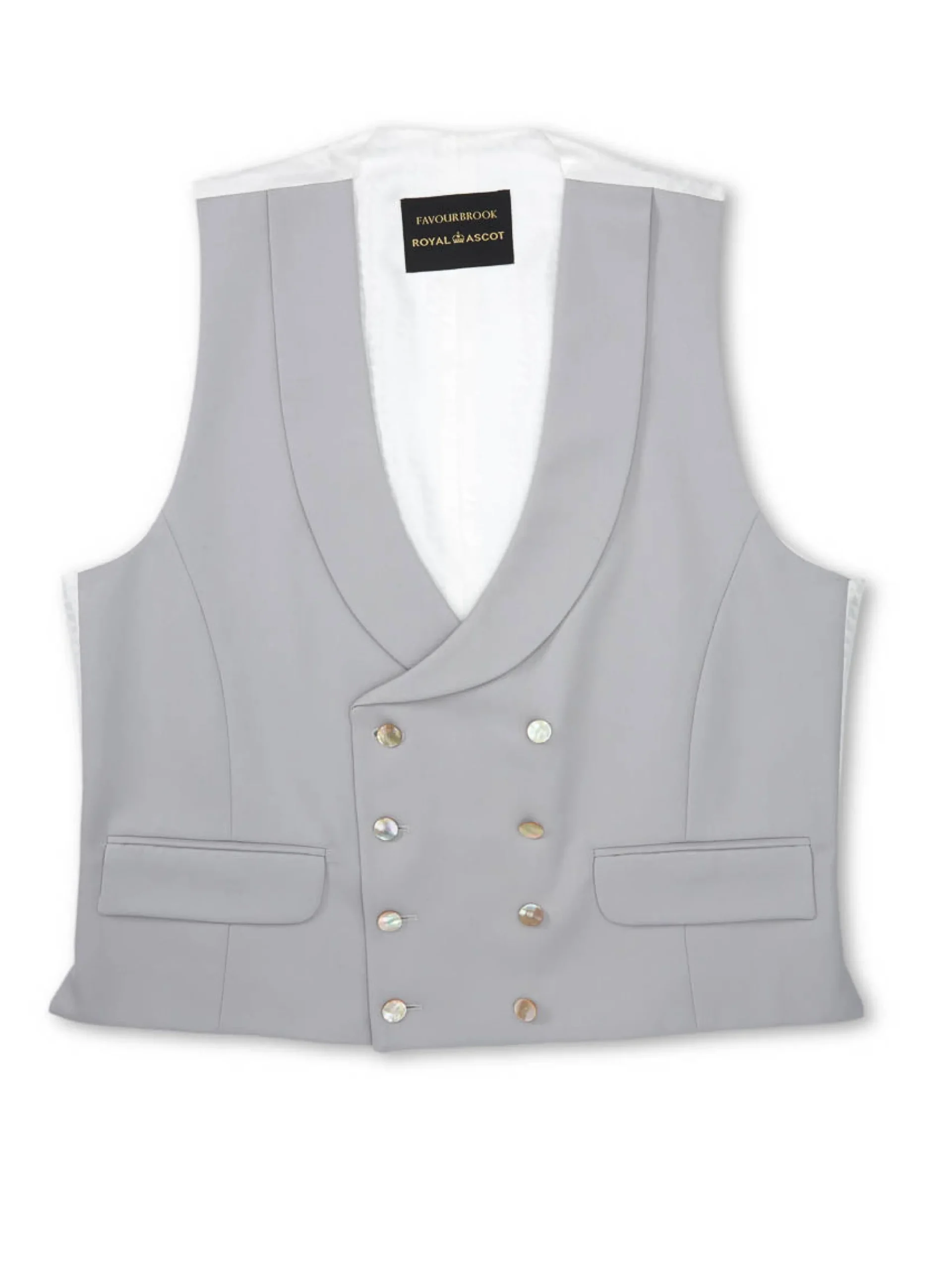 Favourbrook Dukes Dove Grey Double Breasted 8 Button Shawl Lapel Waistcoat- Waistcoats | Shawl Lapel Waistcoats