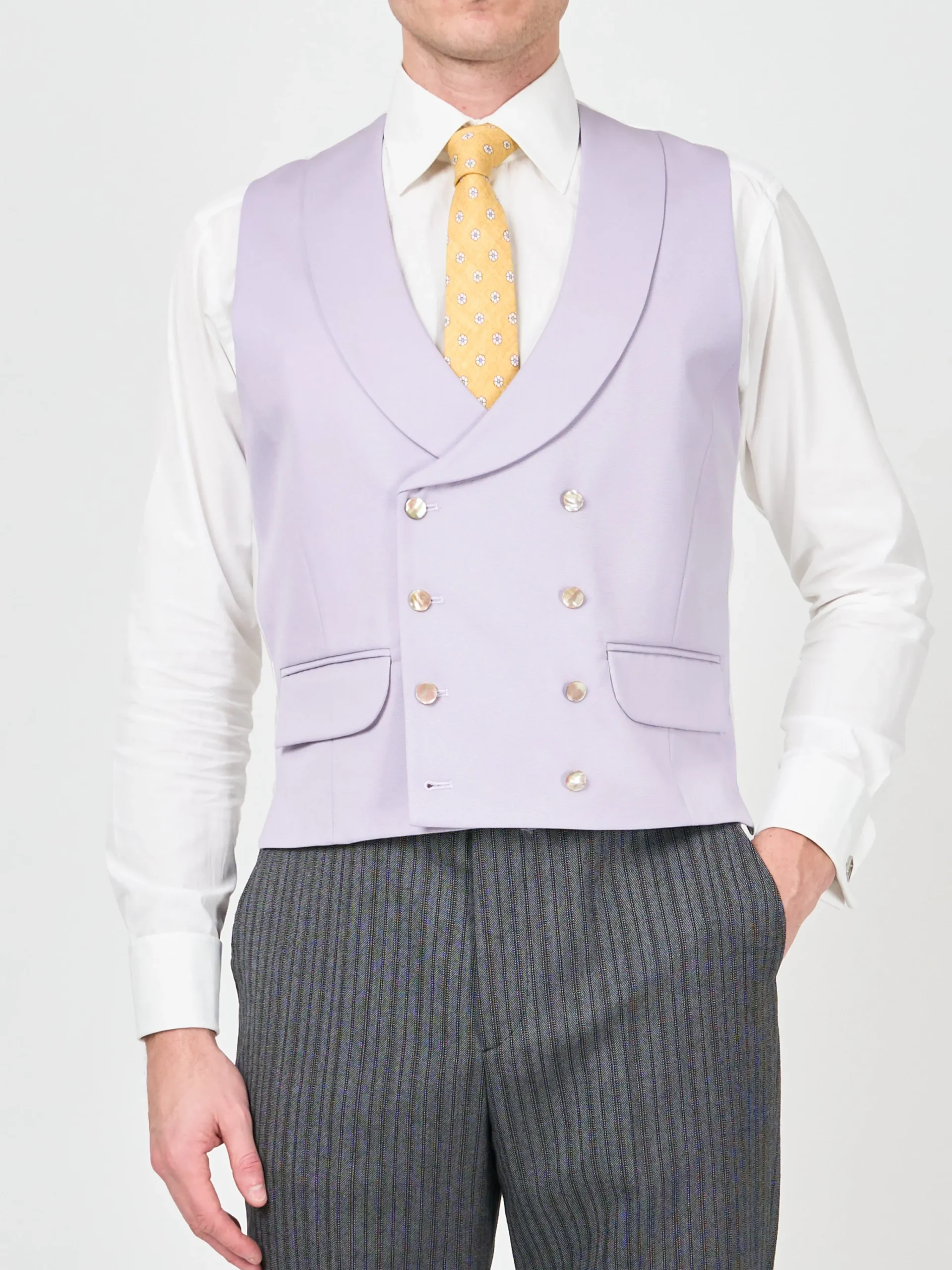 Favourbrook Dukes Lilac Double Breasted 8 Button Shawl Lapel Waistcoat- Wedding Attire | Waistcoats