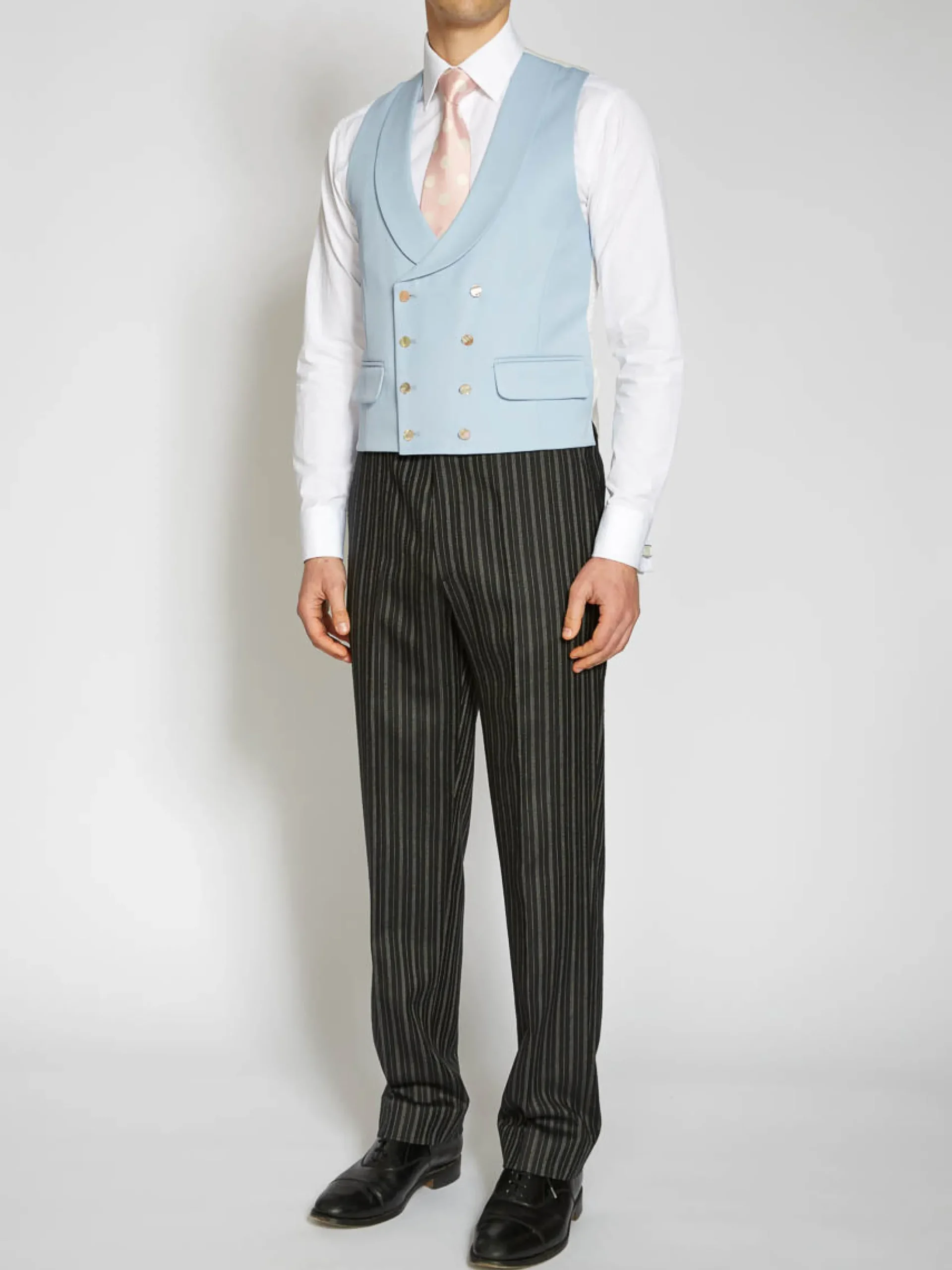 Favourbrook Dukes Pale Blue Double Breasted 8 Button Shawl Lapel Waistcoat- Royal Ascot | Wedding Attire