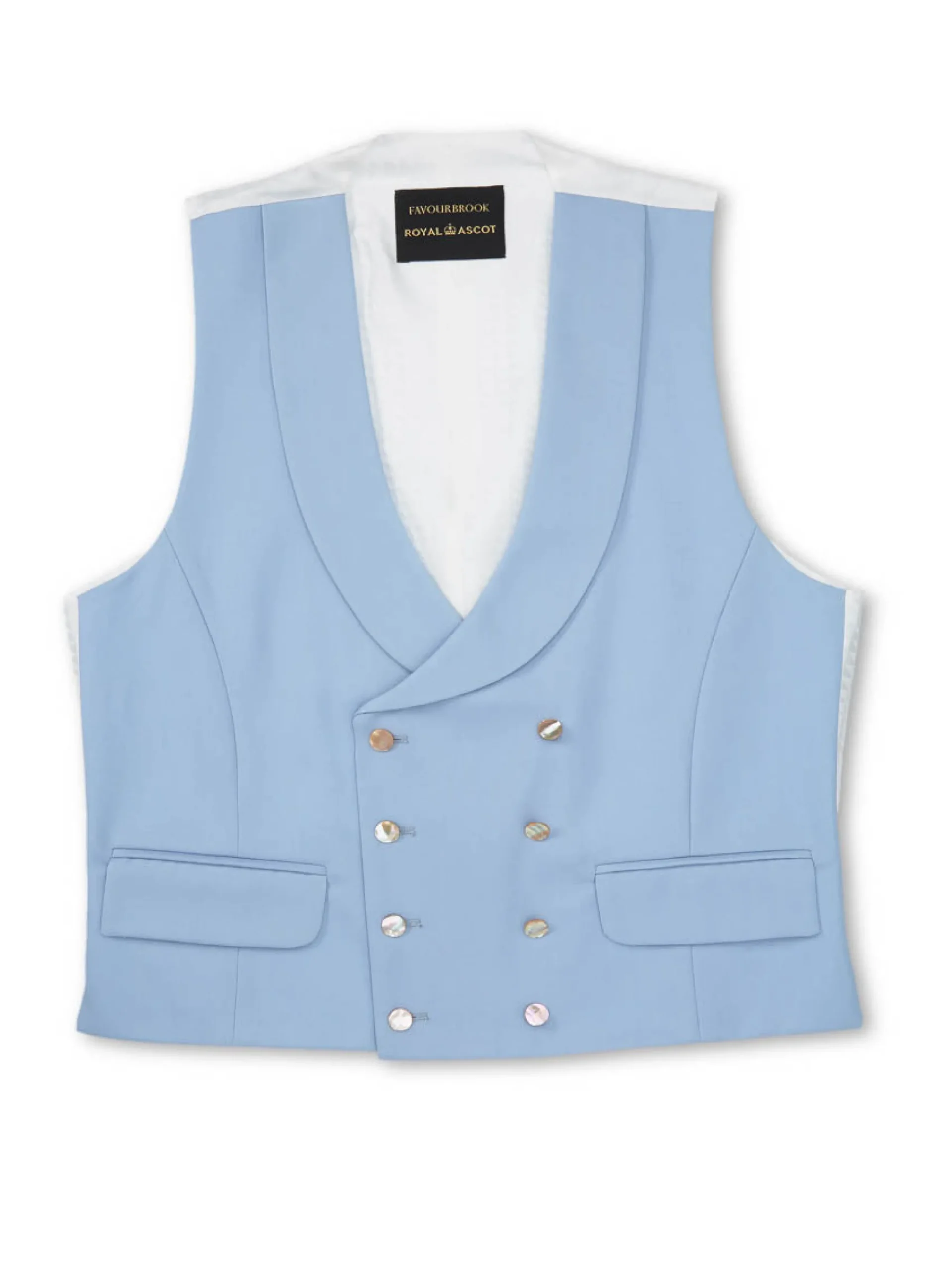 Favourbrook Dukes Pale Blue Double Breasted 8 Button Shawl Lapel Waistcoat- Royal Ascot | Wedding Attire