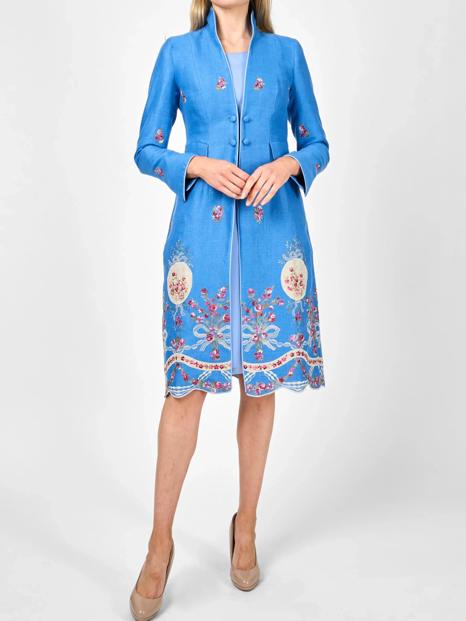 Favourbrook Eton Coat Cornflower Blue Otley Crease Resist Linen-Women Mother Of The Bride | Jackets & Coats