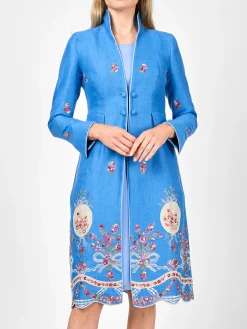 Favourbrook Eton Coat Cornflower Blue Otley Crease Resist Linen-Women Mother Of The Bride | Jackets & Coats