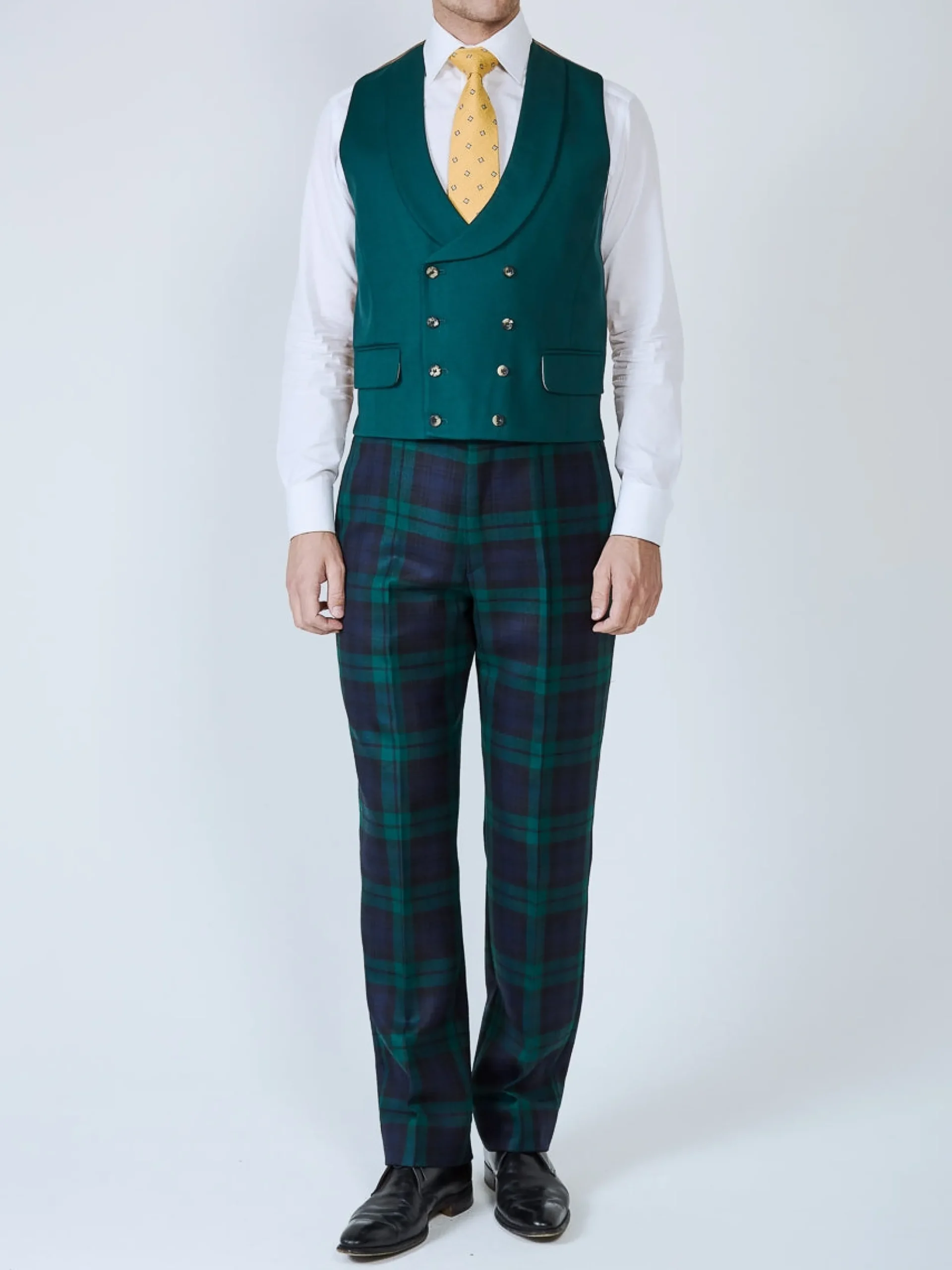 Favourbrook Forest Green Plain Wool Double Breasted 8 Button Shawl Lapel Waistcoat- Groomswear | Waistcoats